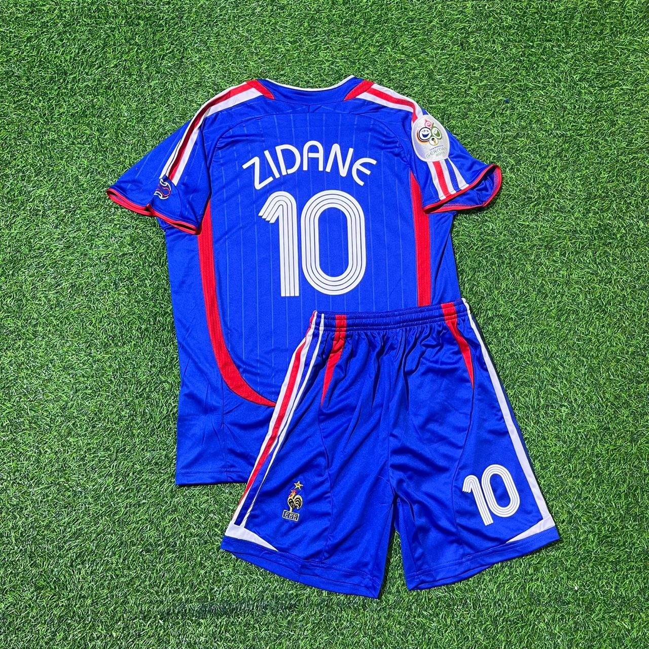 Zinedine Zidane #10 Frankreich 2006 WM Kinder Blau Retro Fußballtrikot Set