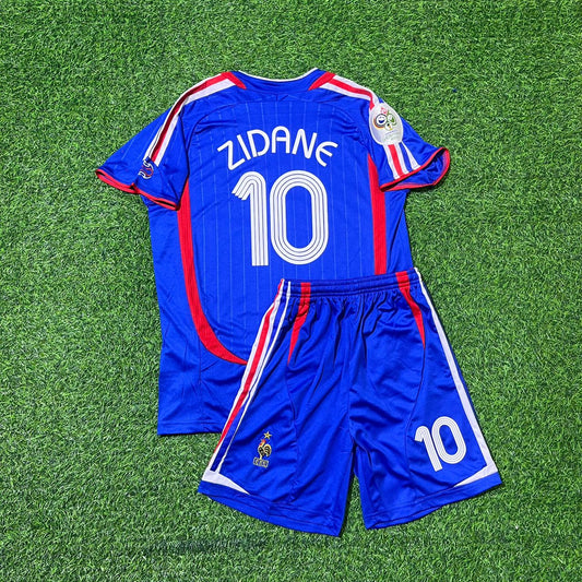 Zinedine Zidane #10 France 2006 World Cup Kids Blue Retro Football Jersey Kit