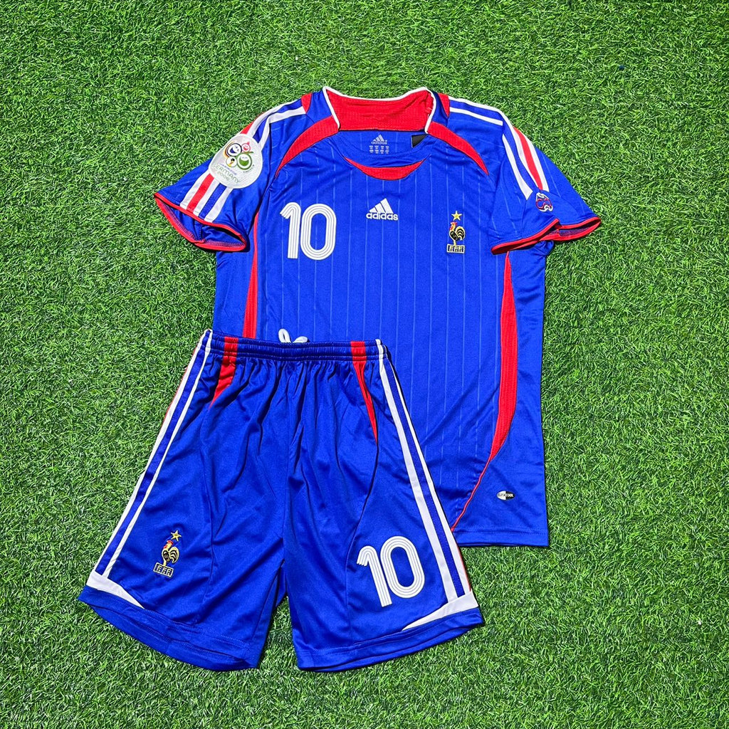 Zinedine Zidane #10 Frankreich 2006 WM Kinder Blau Retro Fußballtrikot Set