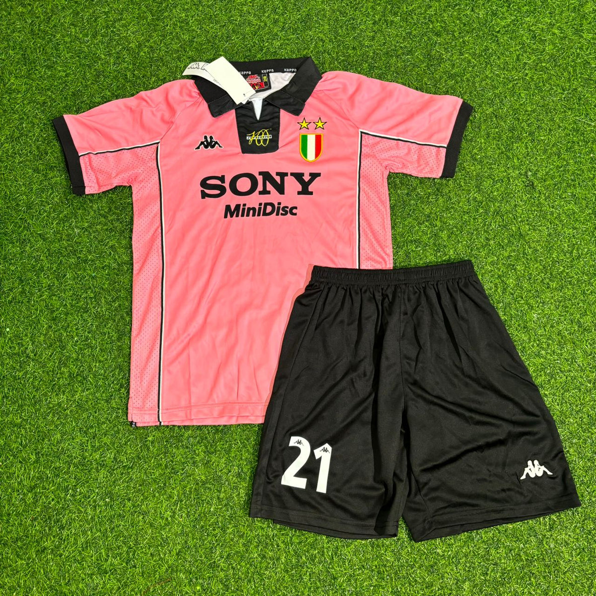 Camiseta de fútbol retro rosa para niños de Zinedine Zidane Juventus 1996–1998