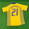 Zlatan Ibrahimovic Sweden 2002 World Cup Home Yellow Retro Football Jersey Kit