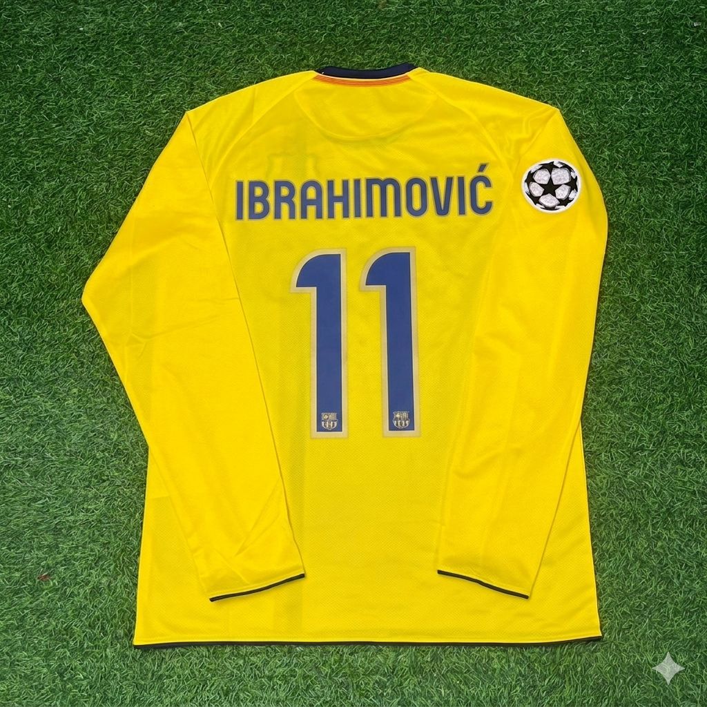 Maillot de football rétro jaune extérieur du FC Barcelone 08/09 Zlatan Ibrahimovic